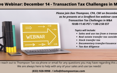 Live Webinar: December 14 – Transaction Tax Challenges in M&A