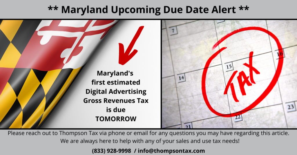 Maryland state flag with a calendar date circled saying 'tax' to bring awareness to Maryland's digital advertising tax