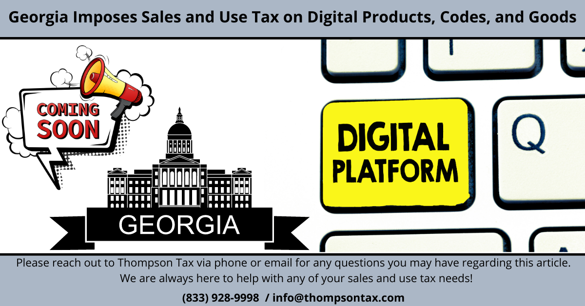 Georgia Sales Use Tax on Digital Products Goods Codes
