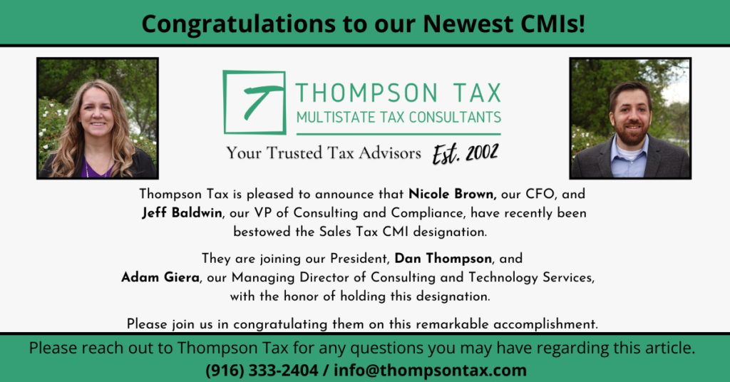 Nicole and Jeff’s Successful Completion of the Sales Tax CMI Exam