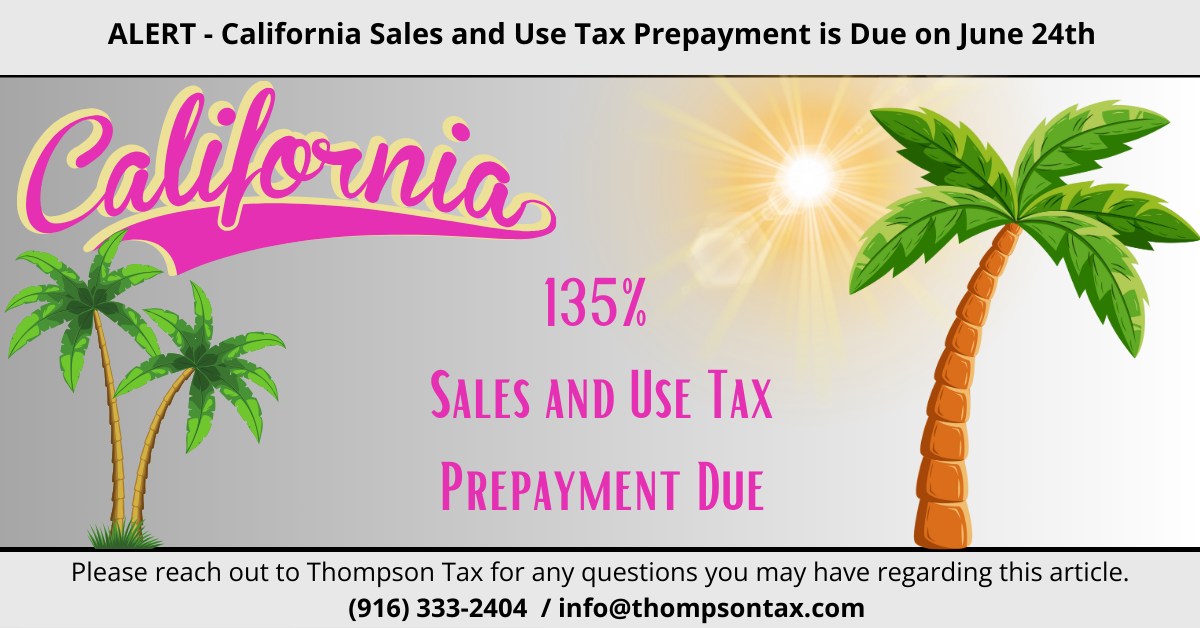 Concept of California Palm Trees with Sales and Use Tax Prepayment Info
