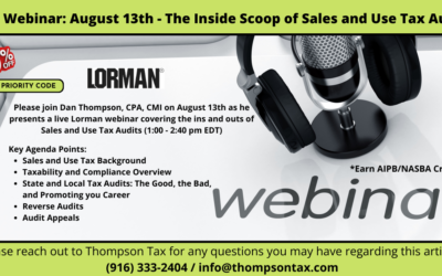 Live Webinar: August 13th – The Inside Scoop of Sales and Use Tax Audits