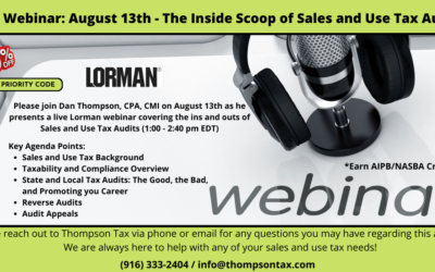 Live Webinar: August 13th – The Inside Scoop of Sales and Use Tax Audits