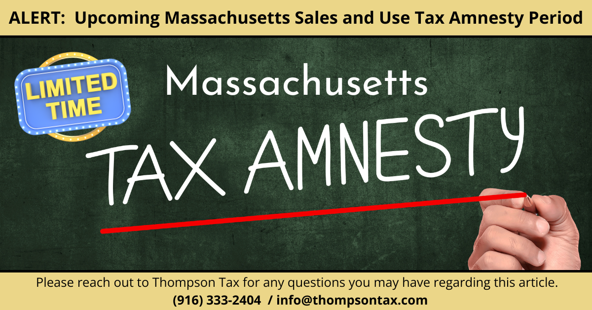 Blackboard with The Phrase Massachusetts Tax Amnesty Written on It and a Limited Time Stamp